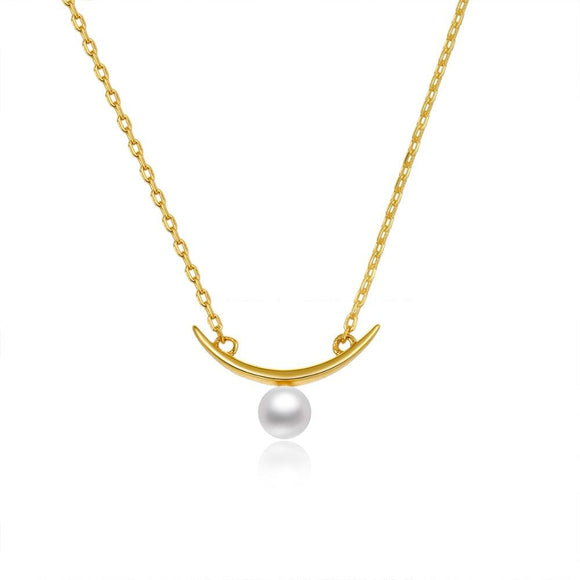 Charm Necklace with Pearl Geometric Moon Necklace