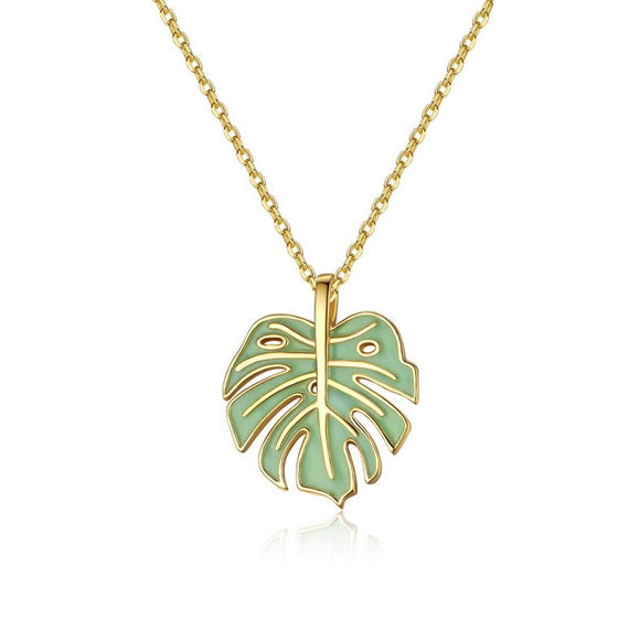 Green enamel leaf Necklace