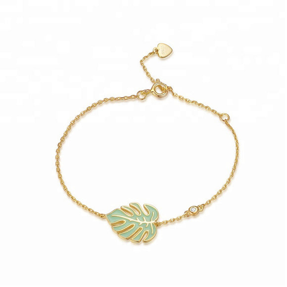 Green Enamel Leaf Charm Bracelet