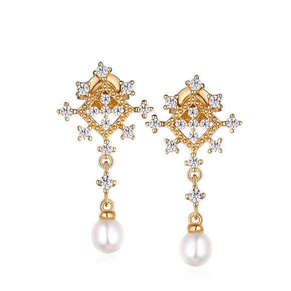 Snowflake Vintage Pearl Dangle Earrings