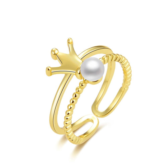 Open Double Band Pearl Crown Ring
