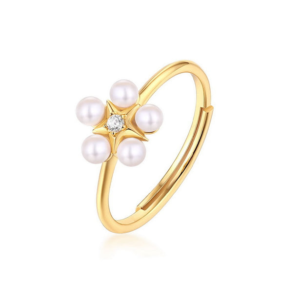 Star shaped Pearl Open Ring